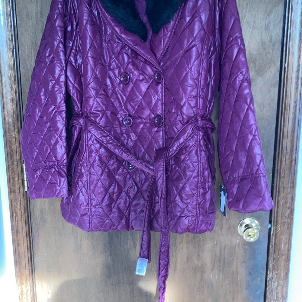 Last Chance❌ La mode plus detachable faux fur collar quilted coat w belt size 42 - Picture 7 of 16